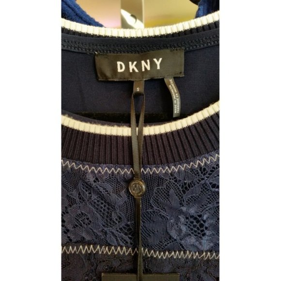 DKNY Lace Pullover with Ribbed Trim Top, Size S - Picture 3 of 3